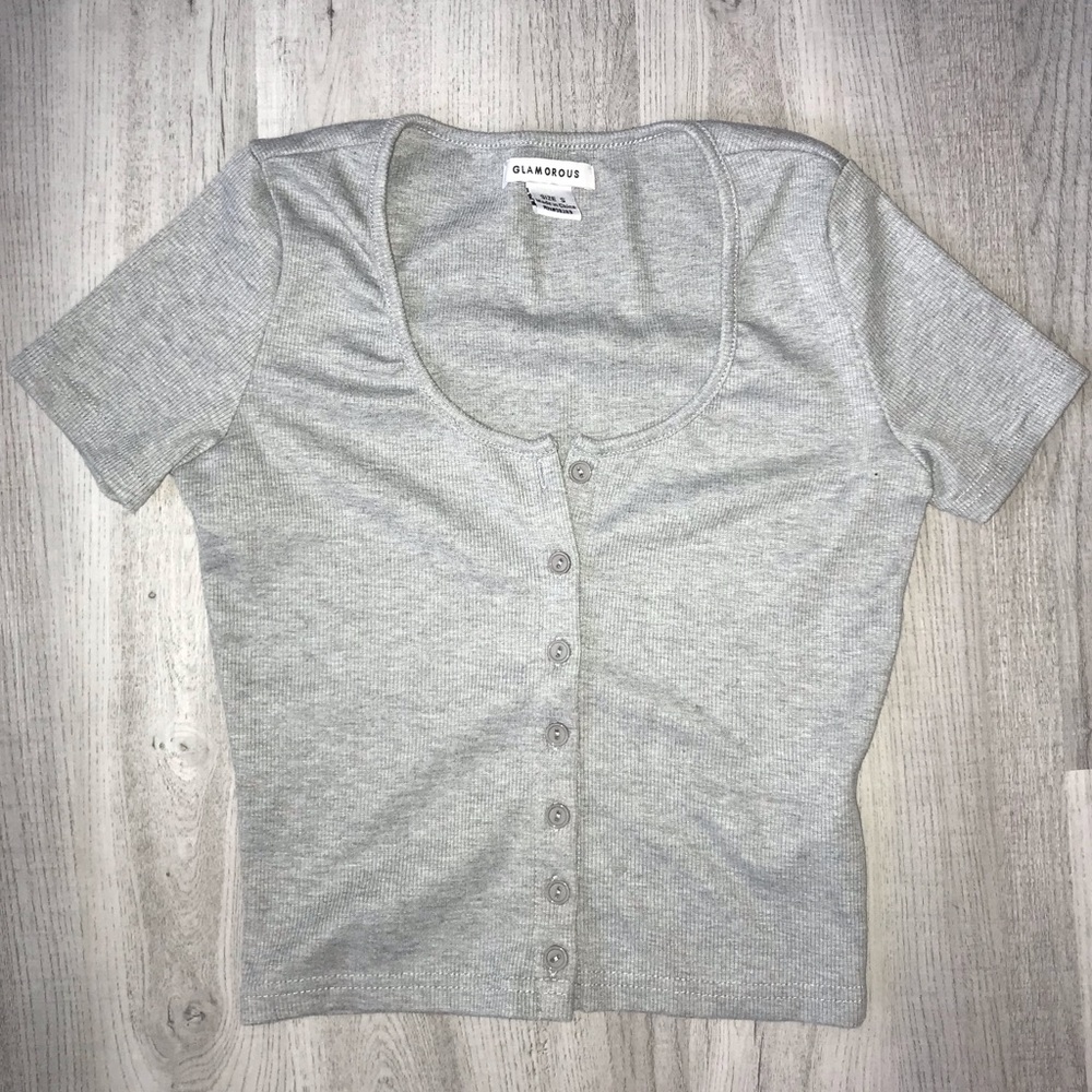 Glamorous Grey Button Up Crop Top